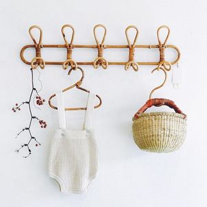 Hooks & Rails Hand-Woven Rattan Wall Hook Clothes Hat Storage Rack Crochet Cloth Holder Organizer Frame Home Decoration Shelf