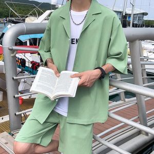 Men's Tracksuits Summer 2 Piece Mens Sets Matching Suit Jacket And Shorts Solid Green White Black Fashion Clothing Streetwear Short Man