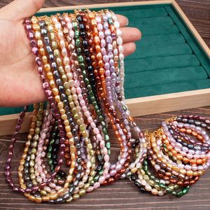 High Quality Freshwater Rice Pearl Necklace Bracelet Jewelry Set Natural Cultured Oyster Real Pearl Beaded for Women Party Gift