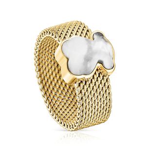 Andy Jewel Luxury Bear Ring Sieraden Sterling Silver Gold gekleurde IP Steel Mesh kleur met Howlite Motief Past op Europese designerstijl Vrouwen Love Gift C013105560