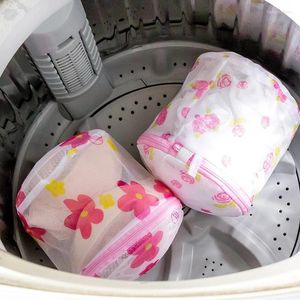 Laundry Bags 1 Pcs Bag Rose Printing Underwear Zippered Mesh Polyester Washing Net For Sock Bra Machine Pouch Tools