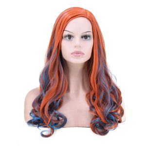 Renkli uzun kıvırcık saç perukları cosplay doğası derin moda saç