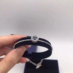 Fashion Designer Classic Bangle Handband Silver Color Blue Diamond Bracelet