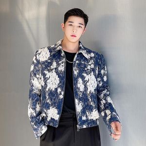 Erkek Ceketler Erkekler Kore tarzı moda gevşek gündelik vintage çiçek kısa ceket erkekler ve erkekler bahar sonbahar trend çift ceket unisexme