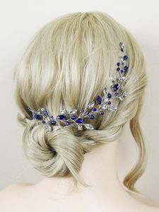 Headpieces Blue Rhinestone Headband Handmade Pearls Women Head Jewelry Party Prom Wedding Hair Accessories For Bride Headdress VineHeadpiece