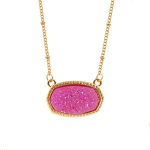 Hänghalsband hart harts oval druzy halsband guldfärgkedja drusy hexagon stil lyx designer märke mode smycken för kvinnor 