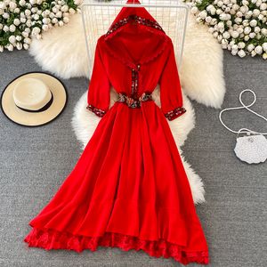 New women's holiday vacation dress beach bohemia hooded embroidery floral patched lace midi long vestidos