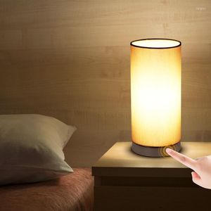 Table Lamps Touching Control Light Bedside 3 Way Dimmable Desk Lamp Modern Nightstand Night With Round Fabric Lampshade BedroomTable