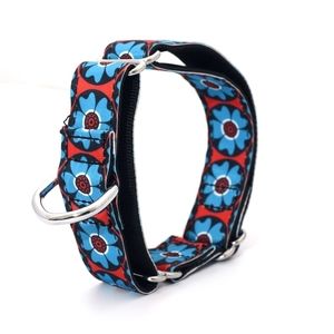 Safety Martingale Dog Collar Fabric Print Super Strong Durable Nylon Dog Collar 2.5cm to 3.8cm Wide Necklace Blue Red Flower 201030