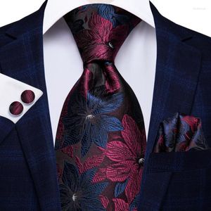 Bow Ties Navy Blue Burgundy Silk Wedding Tie For Men Handky Cufflink Gift Necktie Fashion Designer Business Party Dropshiping Hi-Tie Fred22