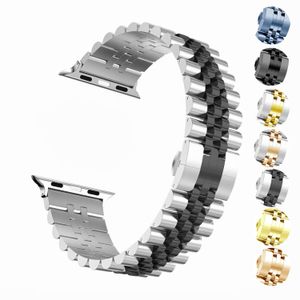 Pasek ze stali nierdzewnej do zespołu Zegarek Apple 45mm 41mm 44mm 42mm 38mm 40mm Bransoletka Pięć Koraliki Składane zapięcie Metalowa Watchband dla Iwatch Series 7 6 5 4 3 Inteligentne akcesoria