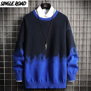 SingleRoad Oversized Mens Knitted Sweater Men Gradient Sweaters Jumper Pullover Hip Hop Harajuku Casual Blue Sweater Men 201224