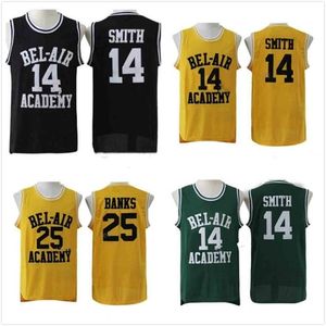 Nikivip The Fresh Prince of Bel-Air Sydd #14 Will Smith Jersey Bel-Air Academy Movie Version Jersey #25 Carlton Banks Jerseys Black Green Yellow