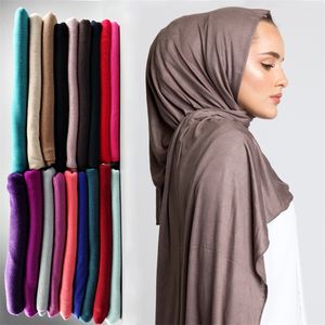 Stor storlek muslimsk hijab jersey halsduk kvinnor mjuk fast färg sjal huvudduk foulard femme musulman wrap huvud halsdukar bandana 220727