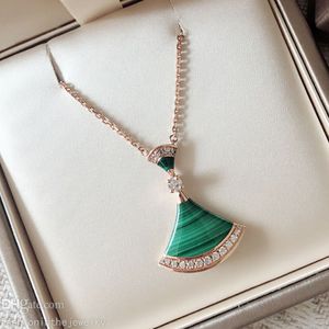 Wholesale red titanium necklace resale online - Jewelry divas dream Necklaces designers Fan shape necklace diamonds White pink Green Chalcedony small skirt female elegant jewelry for women valentine s day