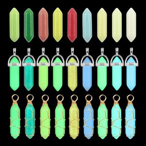 Luminous Stone Charms Hexagonal Prism Glass Crystal Glow Light In The Dark Pendant for Jewelry Making Necklace Accessories