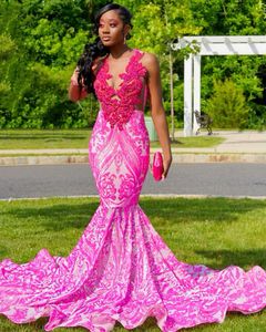 2022 Plus Size Arabic Aso Ebi Fuchsia Mermaid Luxurious Prom Dresses Sequined Lace Evening Formal Party Second Reception Birthday Engagement Gowns Dress ZJ266