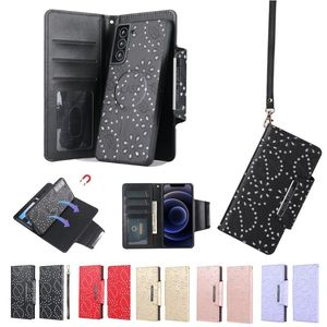 Maple Diamond Bling Odłączane przypadki magnetyczne Flip Portfel skóra dla Samsung A22 A32 A42 A52 A72 A02S A03S A03 Core A13 4G 5G A33 A53 A73 M52 F52 Redmi Note 10 11 Pro Pro 10 11 Pro Pro 10 11 Pro