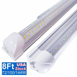 Tubo LED T8 integrato a forma di V 2 4 5 6 8 piedi Lampada fluorescente 144W 8Ft 4 file Tubi luminosi Illuminazione per porte più fredde Luci per negozi esterne adesive per soffitto a parete OEMLED