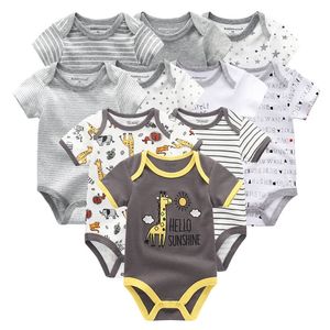 Erkek bebek giysileri set pamuk doğdu unisex karikatür katı bebek kız kıyafetleri kısa kollu tulum baskı ropa bebe lj201223