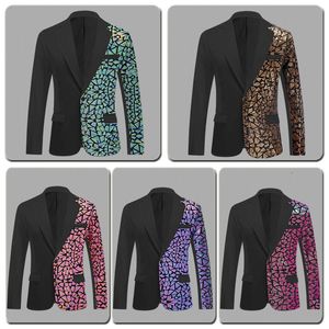 Blazer con paillettes in oro rosa lucido Cantante maschile Bar Concerto Giacca con glitter Cappotto Giacca da sera con paillettes Cappotto casual con paillettes Smoking da sposa