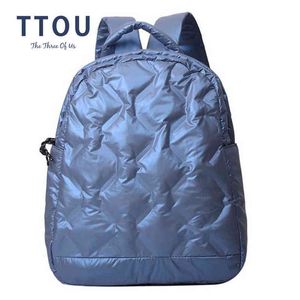 Evening Bag Fashion Cotton Duvet Women Backpack Fluffy Soft Female School Lady Nylon Padded s Winter Quilted Sport Shoulder Rucksack 0623