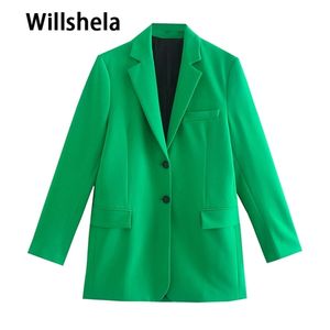 Willshela mulheres moda verde blazer mangas compridas Único breasted elegante escritório senhora terno casual mulher blazer terno vestes femme 220402