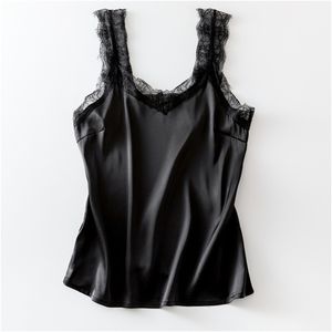 Sprzedaż Sexy Koronki Tank Top Kobiety Summer Casual Satin Silk Vest Backless Lace-Up Basic Topy Black Bez Rękawów Camisole T-shirt 220325