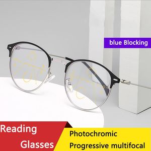 Okulary przeciwsłoneczne progresywne kieliszki do czytania pochromic mężczyźni HD Ultra-Light Anti-Blue Light Light Reader Women Dwoledowe okulary 200