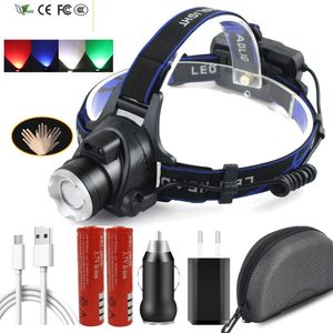 New Head Flashlight Lamp Torch Headlights Waterproof Usb Rechargeable 18650 Battery Lantern XM-L2 U3 2 Led Bulbs T6 Headlamp Sensor