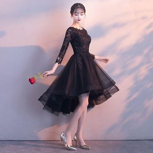 Party Dresses Long Sleeves Prom Gowns Black Cocktail Lace Tulle High Low Graduation Dress