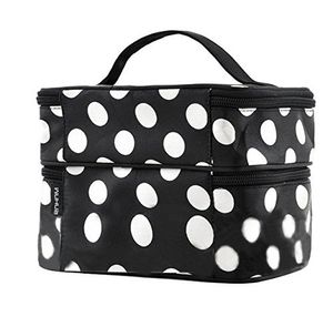 Liten resor Makeup Bag Cosmetic Organizer Case for Women Professional Double Layer Black Pink Dot toalettetiska tågborsteväskor för flickor damer 1222327