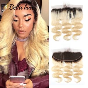 Ombre 1b/613 Lace Frontal Hair with Dark Roots 13x4 Ear to Ear Frontals Virgin Human Sleek Straight Body Wave Natural Hairline 12-24inch Bella Hair Slay