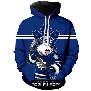 Toronto Erkek Moda Hoodie Blue Maple Beyaz Ayı Baskı Maple Leafs Serin Açık Sweatshirt