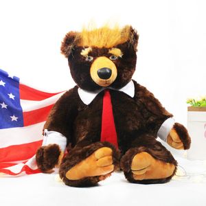 60cm Donald Trump Bear Plush Toys Cool USA President Bear With Flag Cute Animal Bear Dolls Trump Plush Stuffed Toy Kids Gifts 220602