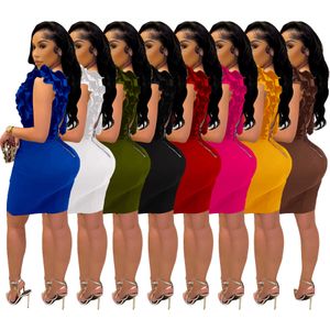 Am Besten Angezogen großhandel-Bester Verkauf Frauen Massivfarbe Tiefes V Ausschnitt Faltenpilzpilzkant Club Minikleid