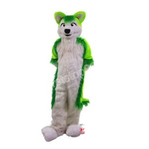 Performance Green Wolf Husky Dog Mascot Costume Halloween Natale Personaggio dei cartoni animati Abiti Suit Volantini pubblicitari Abbigliamento