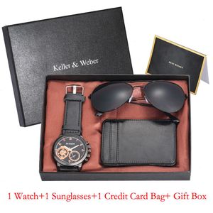 Изысканные часы для мужчин Премиум Кварц сет с коробкой кожаной карты сумки кошелька кошелька подарки подарки мужские наручные часы.