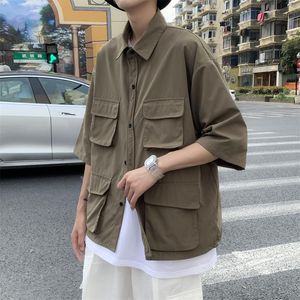 Camicie casual da uomo Estate manica corta da uomo Moda 3 colori Tasca da uomo giapponese Streetwear coreano carico allentato M-5XLUomo