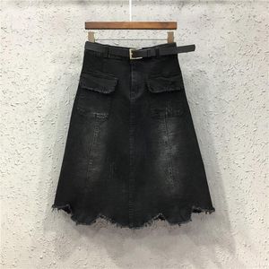 Kjolar kvinnor sommarfickor mini jeans kjol damer koreansk stil svart avslappnad hög midja denim jupe femme faldas plus storlek 5xl