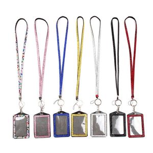 Strass Kristall CardID Abzeichen Ketten Halter mit Lanyard Seil Bling Vertikale ID Visitenkartenetui Büro Papelaria Supplies