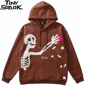 Hip Hop Streetwear Толстовка толстовки Мужчины человеческие скелет с капюшоном пуловер осень Harajuku хлопок флисовая пот рубашка 220325