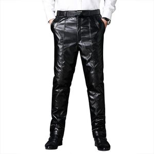 Calça masculina masculina a veludo moto moleather homens cintura e joelheiras calçadas de camada dupla grossa calça de calda de calda