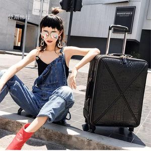 Suitcases Crocodile Pattern Genuine Leather Rolling Luggage Luxury Trolley Suitcase Spinner Carry On Fashion Travel 16/20/24 Inch