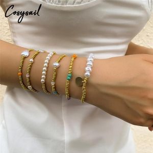 Beaded Strands Cosysail 6Pcs/Set Bohemian Simple Elastic Seeds Bracelets For Female Heart Pearl Bangle Bracelet Set Party Jewelry Gi Fawn22