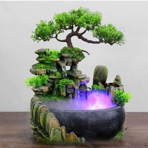 Creativo Indoor Simulazione Resina Rockery Waterscape Feng Shui Fontana d'acqua Home Office Desktop Spray Umido Decorazione Artigianato Y200104