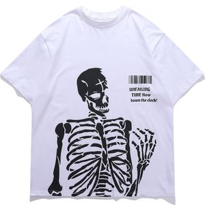 T-shirt da uomo LACIBLE 2022 O-Collo in puro cotone Casual allentato modello scheletro T-shirt estiva Harajuku manica corta per uomo donna