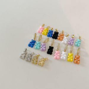 Cartoon Resin Zircon Little Urso Pingente Pingente Cristal Gold Metal Charkar