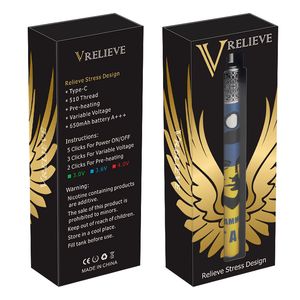 최신 v 스트레스 설계 완화 650 mah 예열 VV 배터리 타입 C USB 패스 스루 하단 충전 510 스레드 vape e 담배 가변 전압 배터리