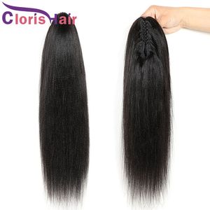 Claw On Ponytail Light Yaki Clip In Human Hair Extensions Adjustable Brazilian Virgin Kinky Straight Ponytails Hairpiece For Black Women